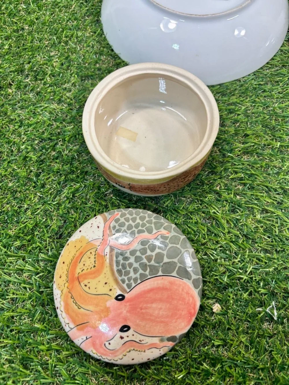 Vintage Asian Decor Lot Macau Porcelain Octopus Box Japanese Tray 4 Pc Rare